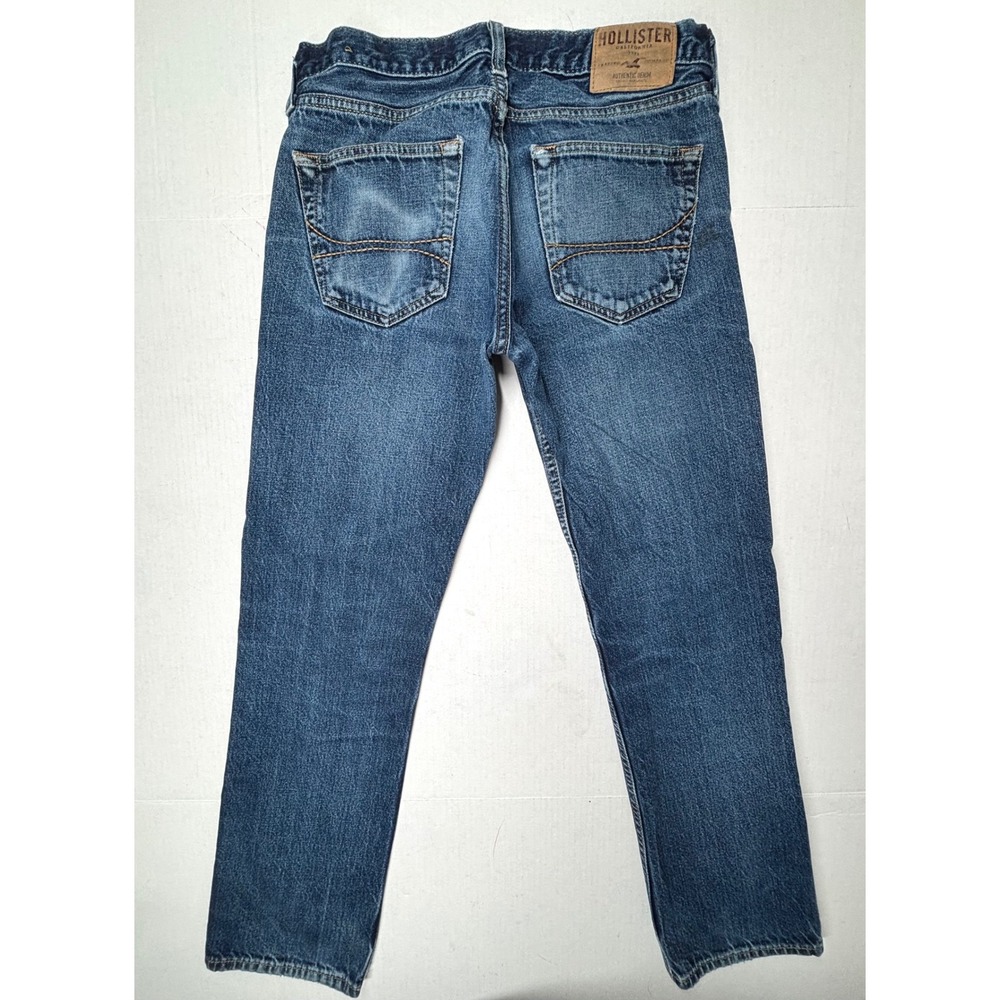Hollister Slim Straight Jeans‎ Men 30x30 Blue Button Fly Distressed Packet Fade